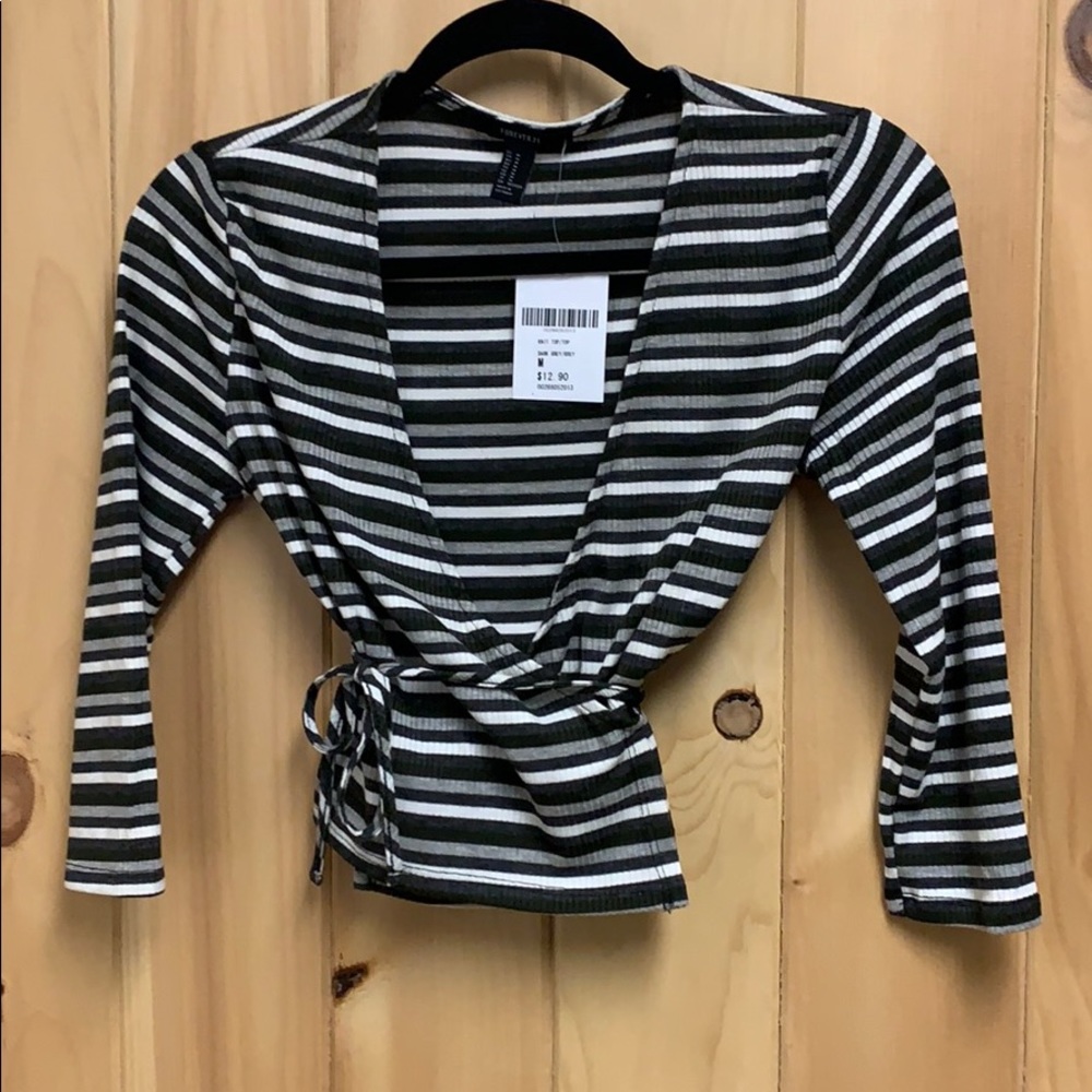 XXI Striped Crop Ribbed Wrap Top